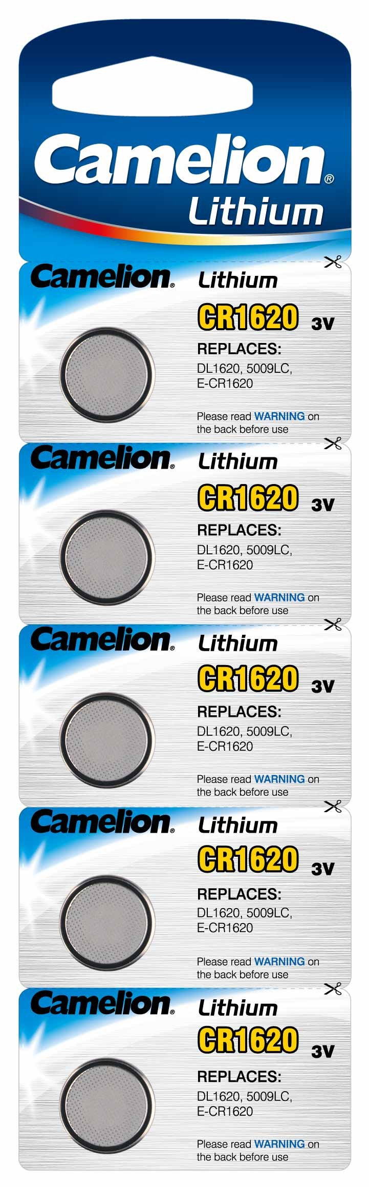 Blister 5 piles CR-1620 3V Lithium Camelion