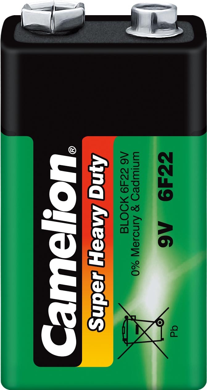 Cello de 1 pile 9V 6F22 Super Heavy Vert Camelion