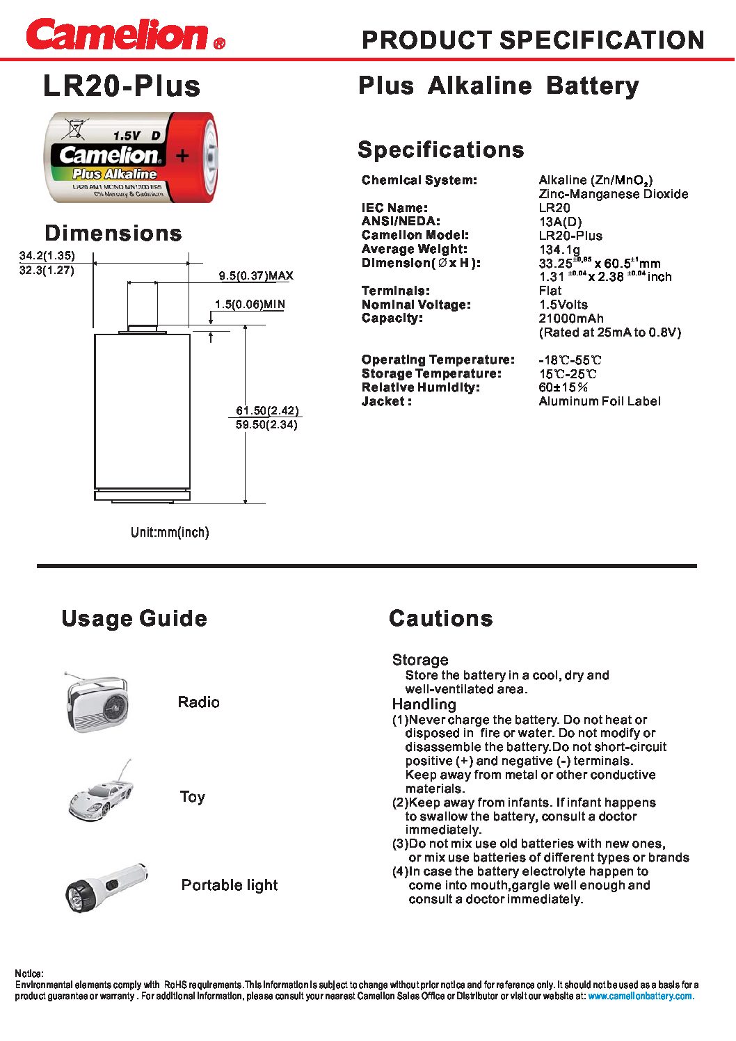 Blister de 2 piles Alcaline Plus D LR20