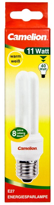 Ampoule fluocompacte 2U - 11W / E27 / 2700K couleur blanc chaud