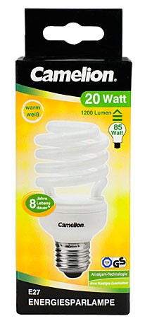 Ampoule fluocompacte T2 Spiral - 20W / E27 / 4000K couleur blanc neutre