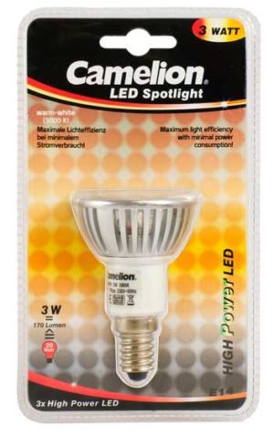 Ampoule Spot Led CPH019 E14 3 LED 3 Watt 220 Lumen 2800K couleur blanc chaud