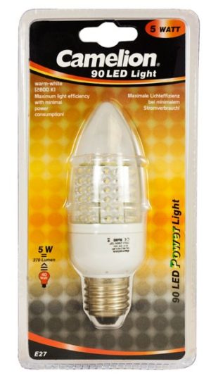 Ampoule Maxi Bougie Led BLG42 E27 90 LED 5 Watt 370 Lumen 2800K couleur blanc chaud