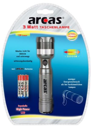 Arcas Torche ARC-3 Watt Zoom LED-torch 1 x Led avec 3 piles alcalines AAA