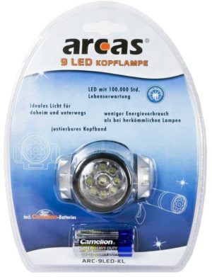 Arcas Lampe frontale ARC-9 LED-HL avec 9 LED avec 3 x piles AAA