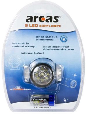 Arcas Lampe frontale ARC-9 LED-HL avec 9 LED avec 3 x piles AAA