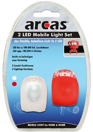 Set Lampes mobiles/vélo 2 LED / 1 lampe rouge 2 Led et 1 lampe blanche 2 Led + 2 piles CR2032