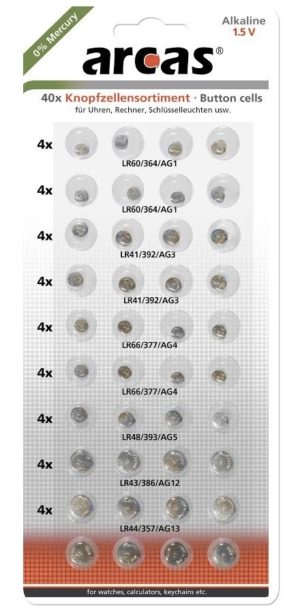 Arcas Mix de 40 piles bouton AG 1,5V 0% Mercure