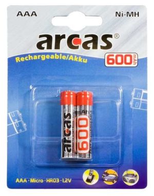 Arcas Blister de 2 Accus NiMH HR03 / AAA / 600mAh / 1,2V