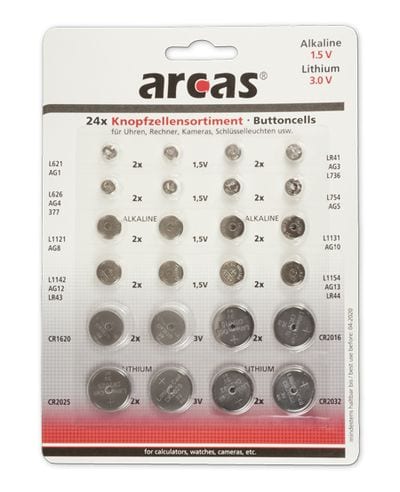 Mixte de 24 piles boutons Alcaline et Lithium Arcas