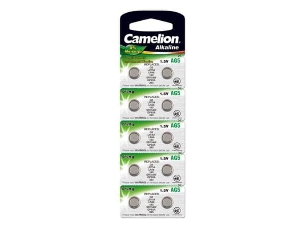 10 piles AG 5 / LR48 / LR754 / 393 Camelion 0% mercure