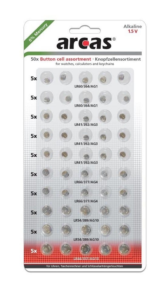 Arcas Mix de piles bouton AG (AG1,AG3, AG4, AG10, AG13)