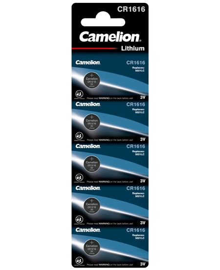 Blister de 5 piles boutons plates CR-1616 3V Lithium Camelion