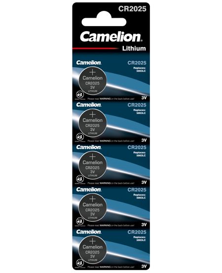 Blister de 5 piles boutons rondes au Lithium CR-2025 3V Camelion