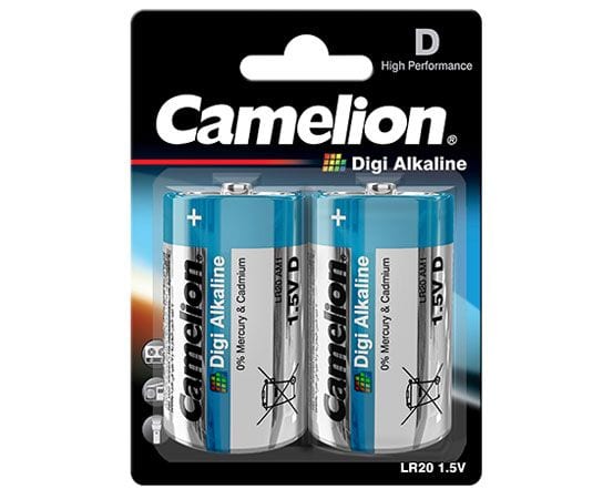 Blister de 2 piles Digi-Alcalines D / R20 1,5V Camelion