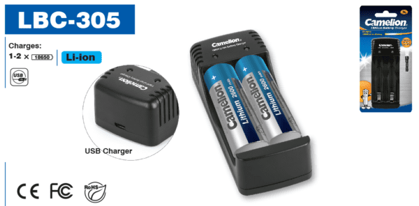 Chargeur USB Lithium-ion Camelion ICR18650F